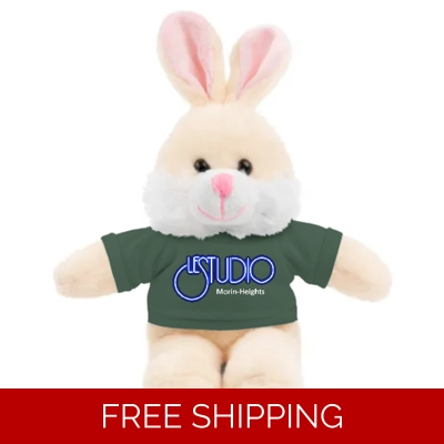 Custom Stuffed Animals with Tee Bunny Le Studio White & Blue Logo MH